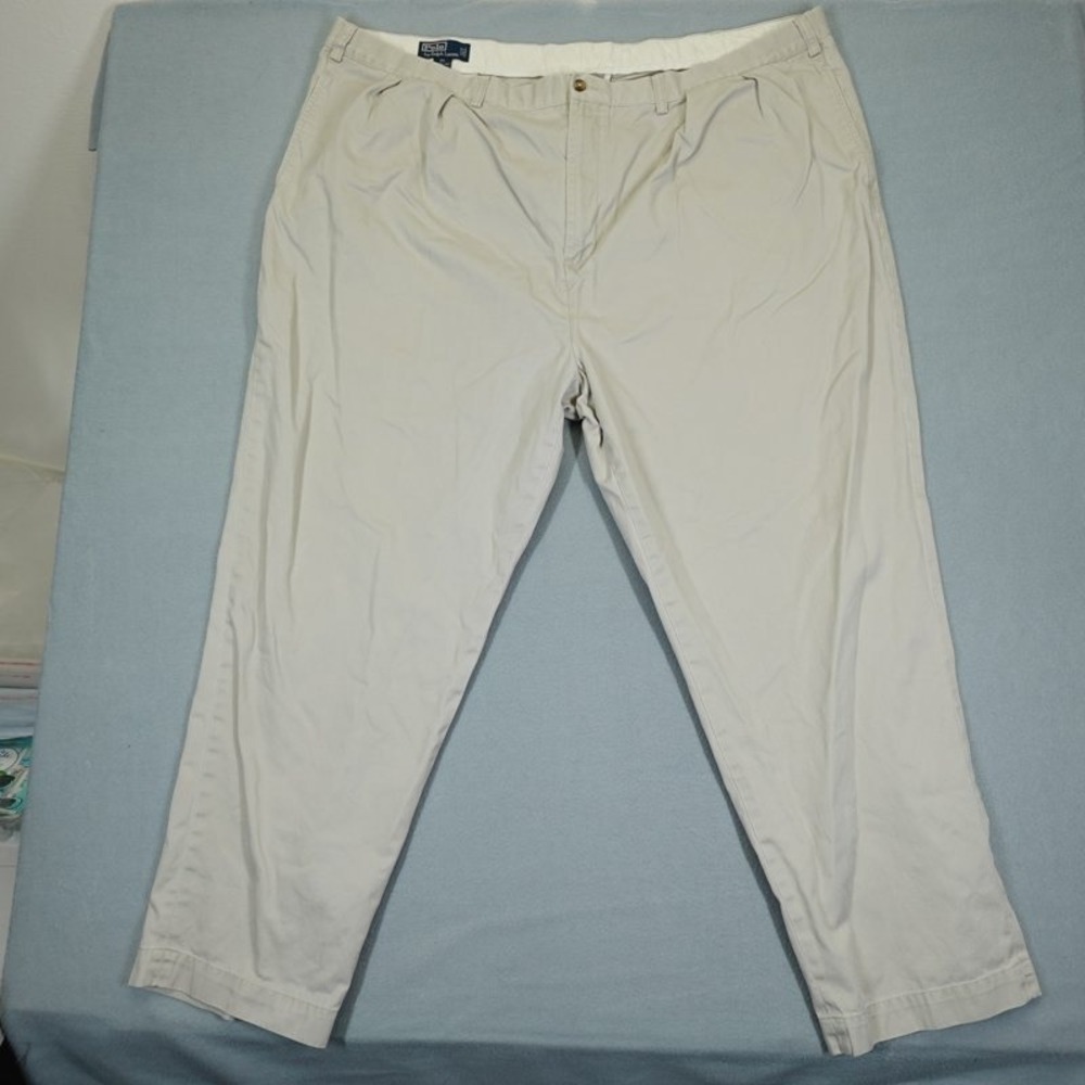 Polo Ralph Lauren Pants Mens 52B-32 Khaki Big Andrew Pant Pleated Chino Cotton